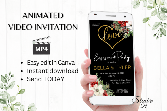 Christmas Engagement Party Invite W1181: A Festive & Modern Digital Template