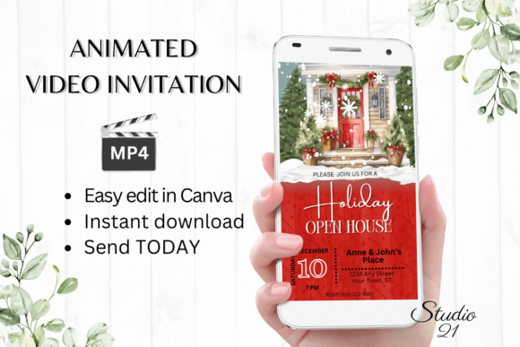 Modern Holiday Open House Invites: Animated Digital Style