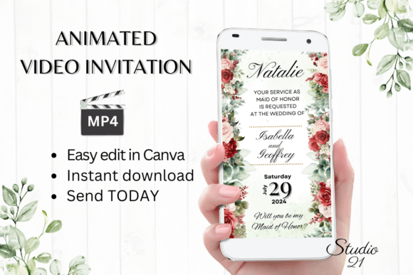 Red Rose Maid of Honor Proposal W3444MH: A Romantic Script for Your Digital Invite